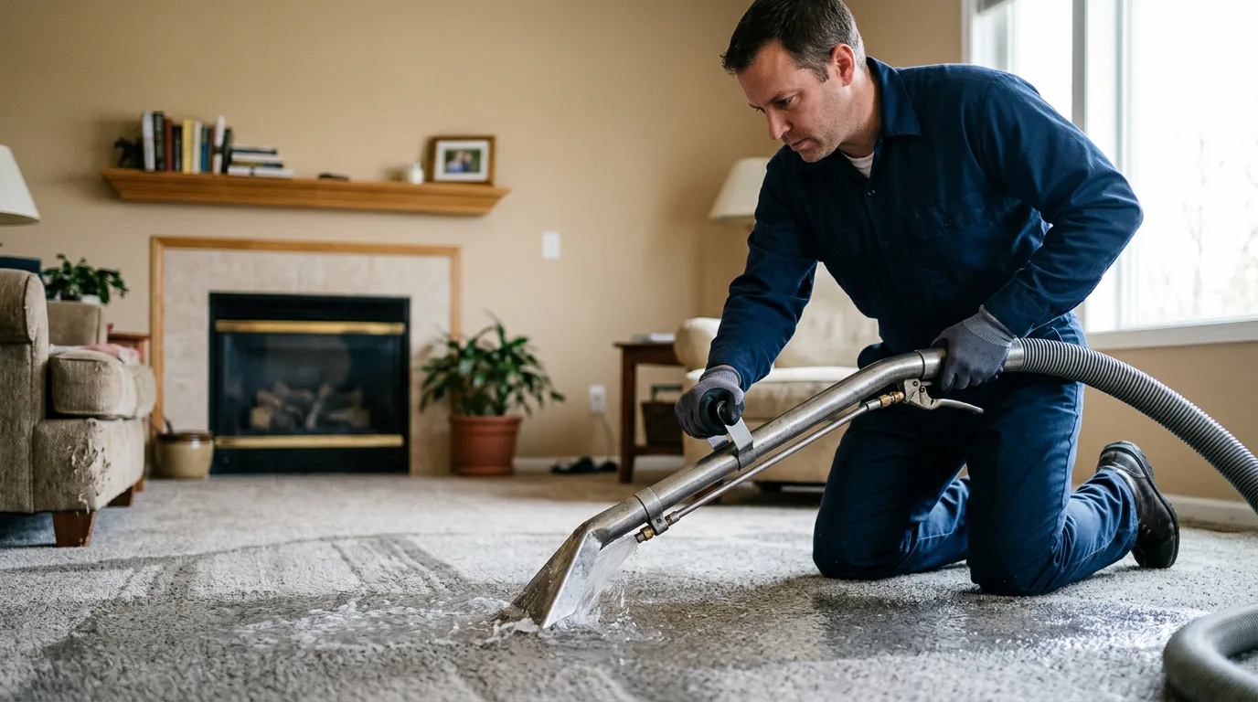 Water damage restoration technician working near Wales, ND